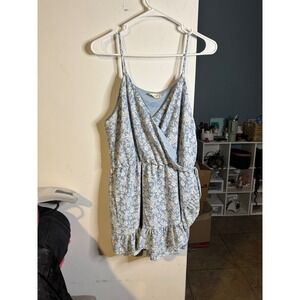 Altard State Blue Floral Romper Womens Large Surplice Wrap V-Neck Ruffle BOHO